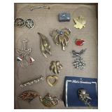 Variety of Brooch Pins - teapot, oriental fan,