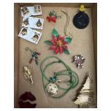 Cherub Brooch, Christmas Clip Earrings, Poinsettia