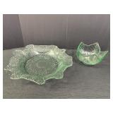 Green depression glass pieces - 13" bubble glass