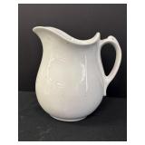 Vtg white Ironstone China water pitcher, 10in H.,