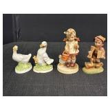 4 Porcelain Figurines Children & Ducks
