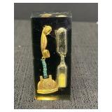 Resin Paperweight gold-tone rotary telephone &