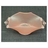 Pink Depression Frosted Glass Bowl w/ 2 Handles