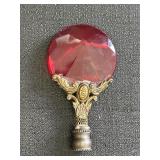 3.5" brass ornate red crystal finial