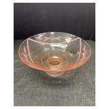 Vtg. Glass Pink Depression Etched Floral Bowl