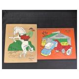 2 Playskool Wooden Puzzles Cowboy & Garage