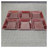 (6) Ruby Red Square Glass Condiment Dishes