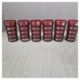 (6) Ruby Red Glass Wavy Tumblers