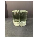 Pair of heavy clear glass half circle bookends,