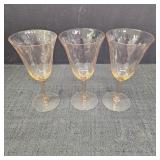 (3) Vintage Pink Glass Water Goblets