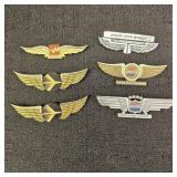 (6) VTG Plastic Wing Pins: United, Western, TWA,