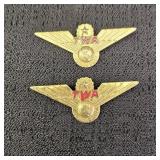 (2) Vintage Metal TWA "Junior Pilot" Wing Pins