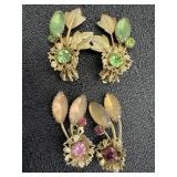 Pink & Green Rhinestone Clip Earrings