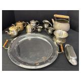 Large silver colored serving tray, misc stainless