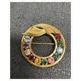 1/20 12K GF multi-colored rhinestone Brooch