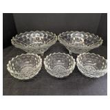 (2) 10in footed cube glass bowls w/ 3 small