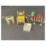 Misc dollhouse furniture - baby buggy, bed,