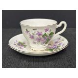 Purple Violets Floral Gold Trim Tea Cup & Saucer