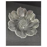 Vtg large crystal(?) decorative bowl w/leaf panels