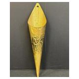 Vtg brass cone fireplace match holder/wall pocket,