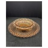 Pink Depression Glass Plate & Bowl