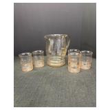 Vtg. Pink Depression Glass Pitcher & Matching Cups