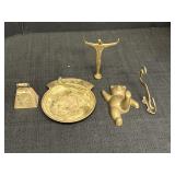 Brass Golf Ashtray, bell, hooks, figurine