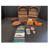 Doll house furniture, wall mirror, hand mirror