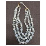 Marked West Germany Clear Blue 3 Strand Necklace