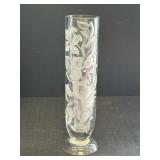 13" etched heavy glass vase