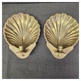 (2) VTG Brass Scallop Shell Wall Candle Sconces