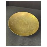 Vtg Chinese brass bowl w/etched dragon designs,