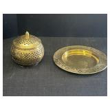 5.75" Brass potpourri container & PartyLite 3-wick