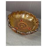 Amber glass sunflower footed bowl, 10in dia.,