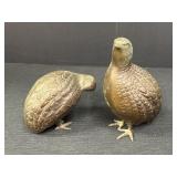 Pair of solid bronze quail figurines, brass(?),