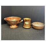 Copper Colander w/ Porcelain Handles, Sauce Pot, &