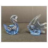 Blue art glass swan & angelfish figurines/