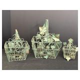 Set of 3 decorative wire baskets, weathered,