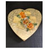 Vtg Heart shaped candy box w/ flowers & bow