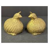 2 brass quail figurines, hollow, 3.5in H