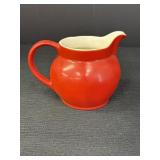 "Czech" pottery milk pitcher, red exterior, 4in H
