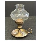 7" brass chamberstick candle holder w/ hurricane