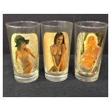 3 vtg Sip ï¿½N Strip novelty drinking glasses, 5in H