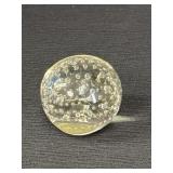 Hand-blown clear art glass paperweight featuring