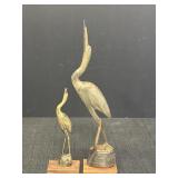 2 Buffalo Horn Crane Figurine on Wood Base