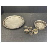 Sliver Plated Tray, Bowl, & Napkin Rings
