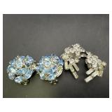 Clear & Blue Rhinestone Clip Earrings