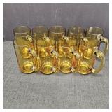 (9) Vintage Amber Glass Beer Mugs