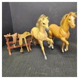 (2) VTG Mattel Barbie Horses w/ Fence & Saddles