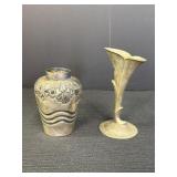 Silverplate bud vases, 3.75 & 5in H.  Bottom of